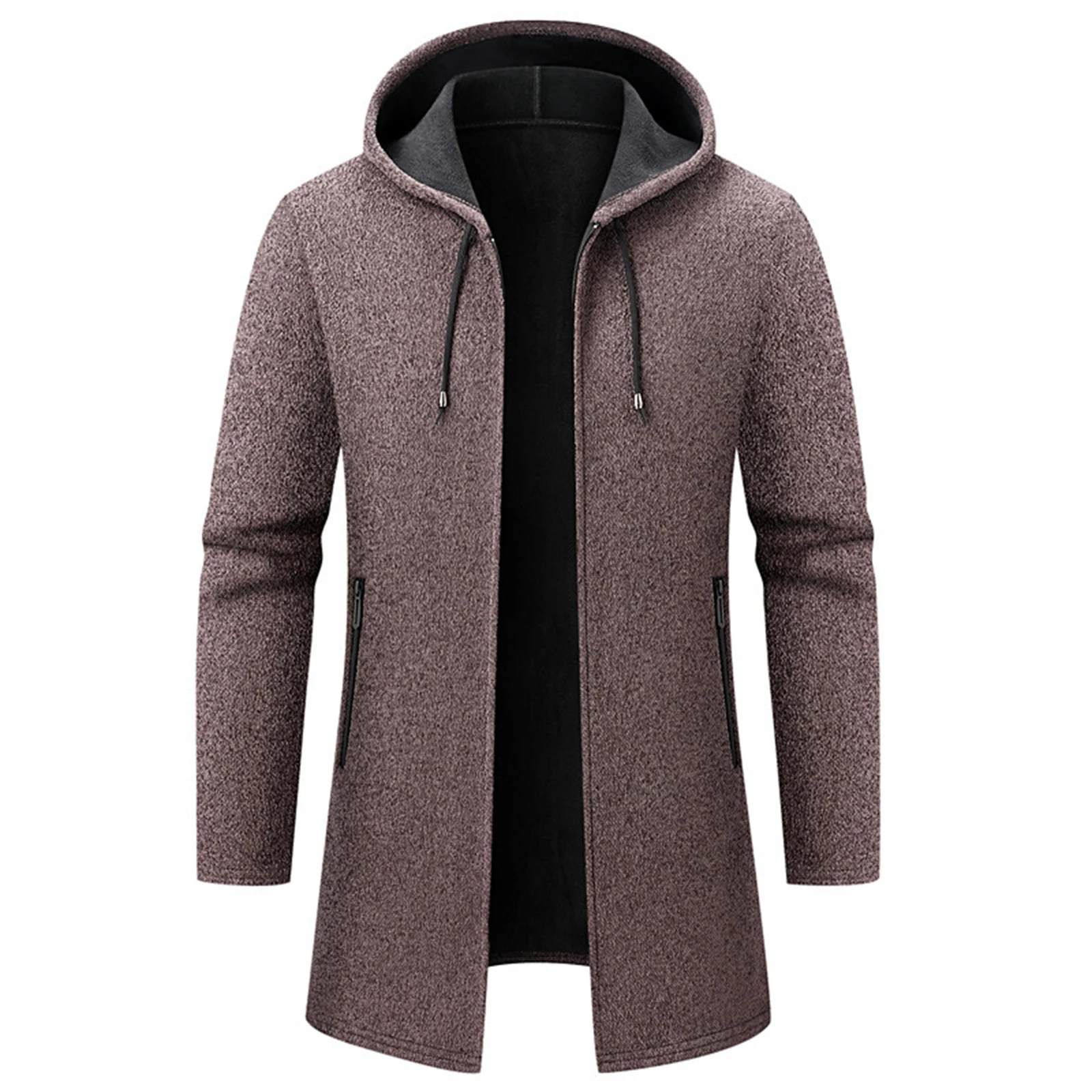 

Men'S Chenille Sweater Hooded Solid Color Knitted Cardigan Top Popular Thick Hooded Jackets Loose-Fitting Outdoor Coat Winter