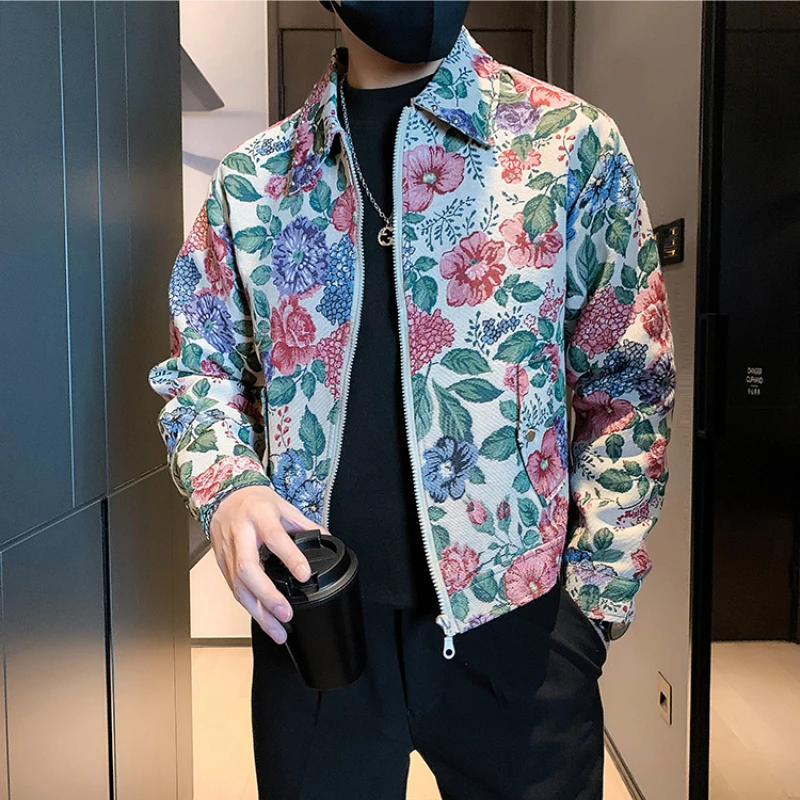 2023 Autumn Embroidered Jacquard Bomber Jacket Men Fashion Lapel Casual Social Streetwear Jackets Business Windbreaker Coat