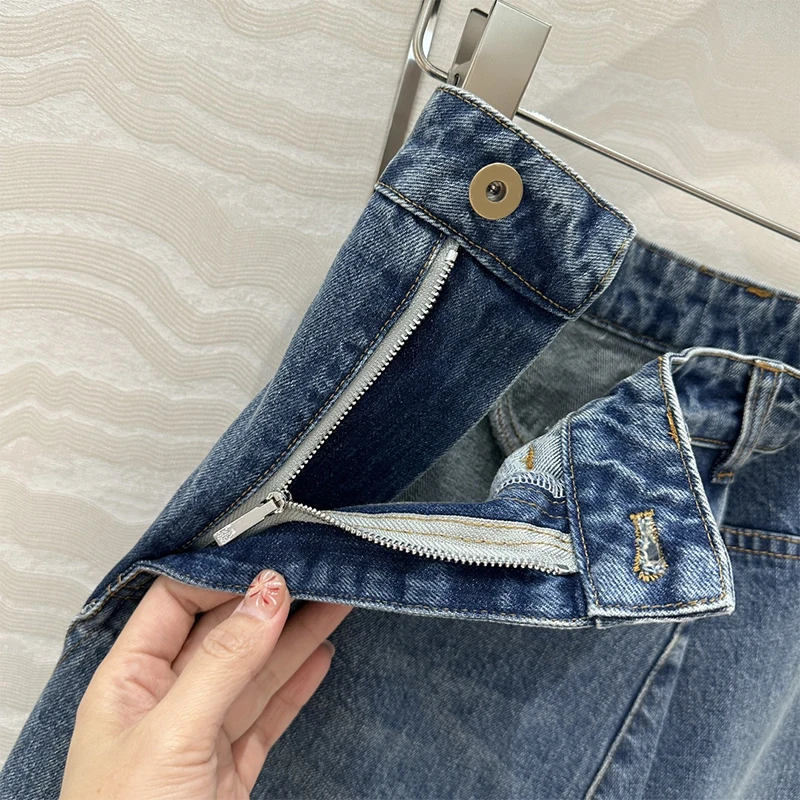 [Vibe] 2025 Nieuwe Retro Denim Onregelmatige Splicing Een Sub Lange Rok Vrouwen Bustier Mode Tij Korte Rokken Dameskleding