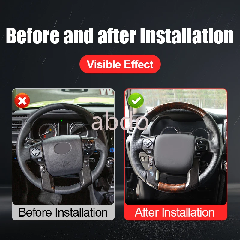 abdo 2018-2022 For Toyota 4Runner Hand Sewing Steering Wheel Cover Genuine Leather Peach Wood Grain Interior Decoration Modifica