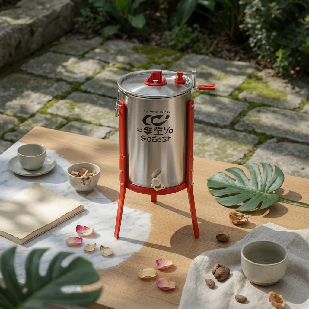 4-Frame Honey Extractor Vertical Stainless Steel Honey Extractor Beekeeping Gear Polished Metal Rust-Resistant Apiary Tools