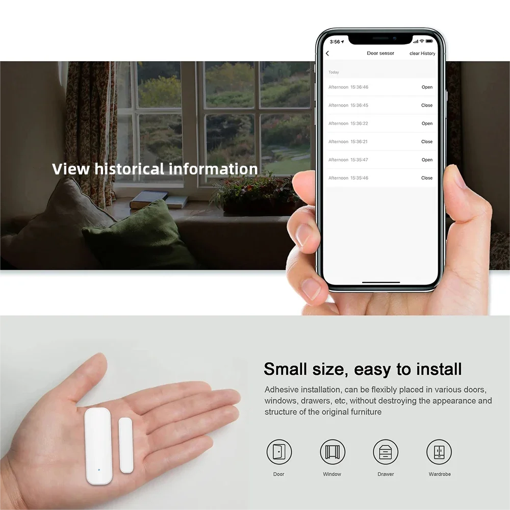 Tuya WiFi or Zigbee Window Door Sensor With Battery Smart Home Security Alarm System Voice Control Via Alexa Google Home Smart