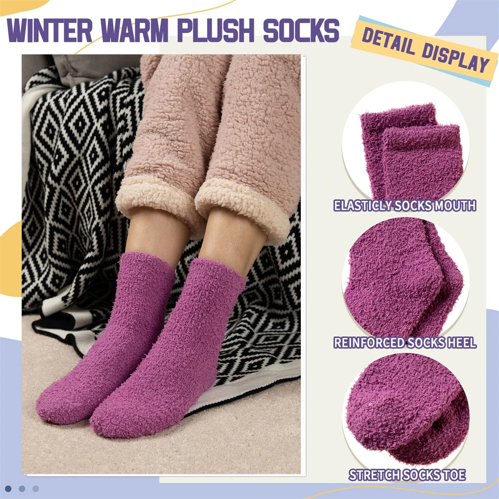 Women's Winter Warm Snow Socks Solid Color Soft Fluffy Bed Socks Ladies Home Floor Slipper Plush Thicken Coral Fleece Warmer