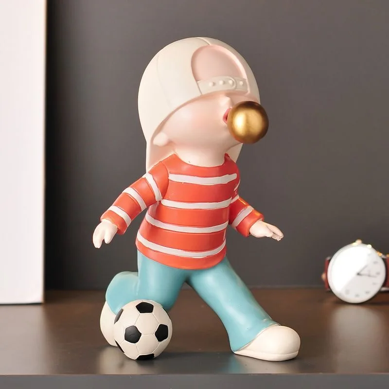 Nordic Bubble Blowing Statue for Boys, Basketball, Football, Skateboarding, Children's Decoration Crafts, Sculpture Gifts