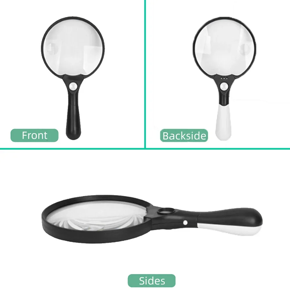 Large Magnifying Glass 2X 4X 25X Handheld Magnifier With 3 LED Lights For Seniors Reading Inspection 137MM