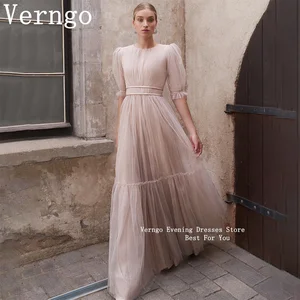 Verngo Glitzer Tulle Prom Kleider hellrosa Sparkle Hochzeitsfeier Kleid 2024 Kurzärmele zur Linie Partykleid Custom Woman 8 Hauptverkäufe Kurzausstellungspartykleider - №7