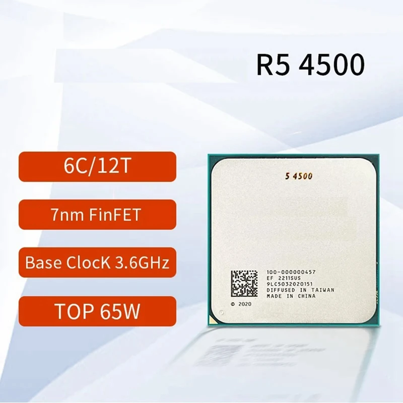 Soquete para Processador AMD Ryzen 5, Gamer, CPU, 6-Core, 3,6 GHz, 12 Thread, 7NM, 65W, R5 4500, Novo