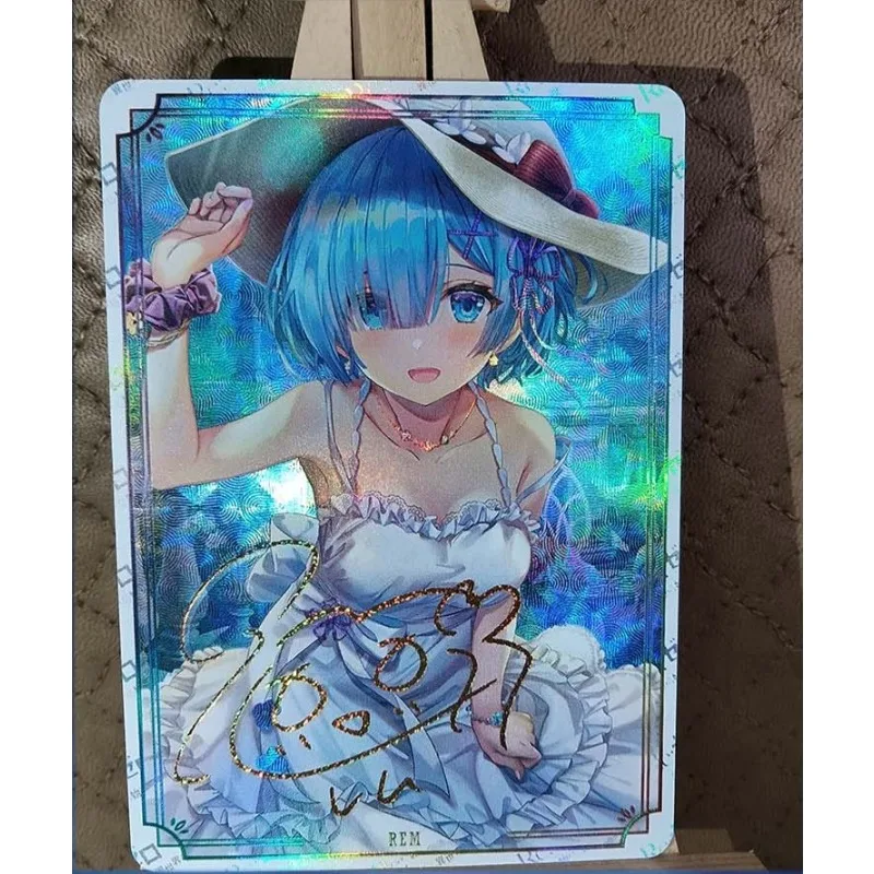 4PCS/SET Re:Life in A Different World From Zero Rem Self Made Refraction Flash Card Anime Classics Game Collection Cards Toy