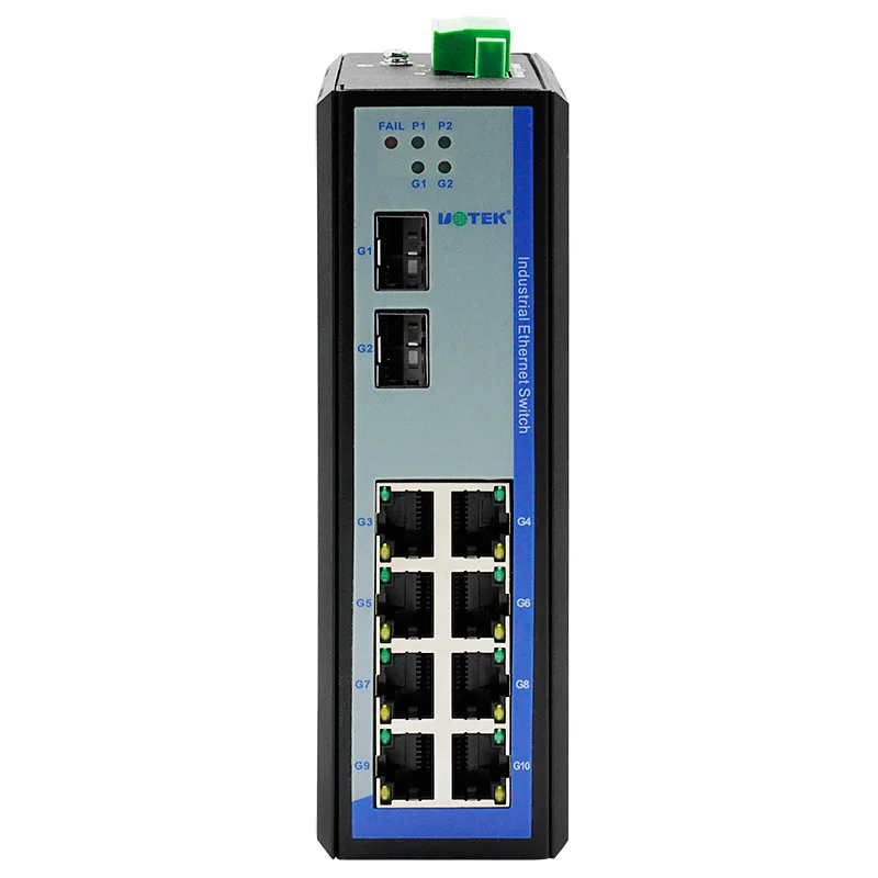 UOTEK 8 Ports 10/100/1000M RJ45 2 Layer Unmanaged Industrial Ethernet Switch DIN-Rail 2 Fiber SFP SC UT-60010G