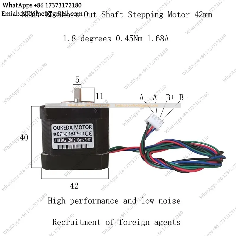 42BYGH40 NEMA 17 Stepper Motor 2 Phase 42mm 11mm Short Shaft 1.8 Deg 0.45Nm 1.68A Flat Shaft 42 Hybrid