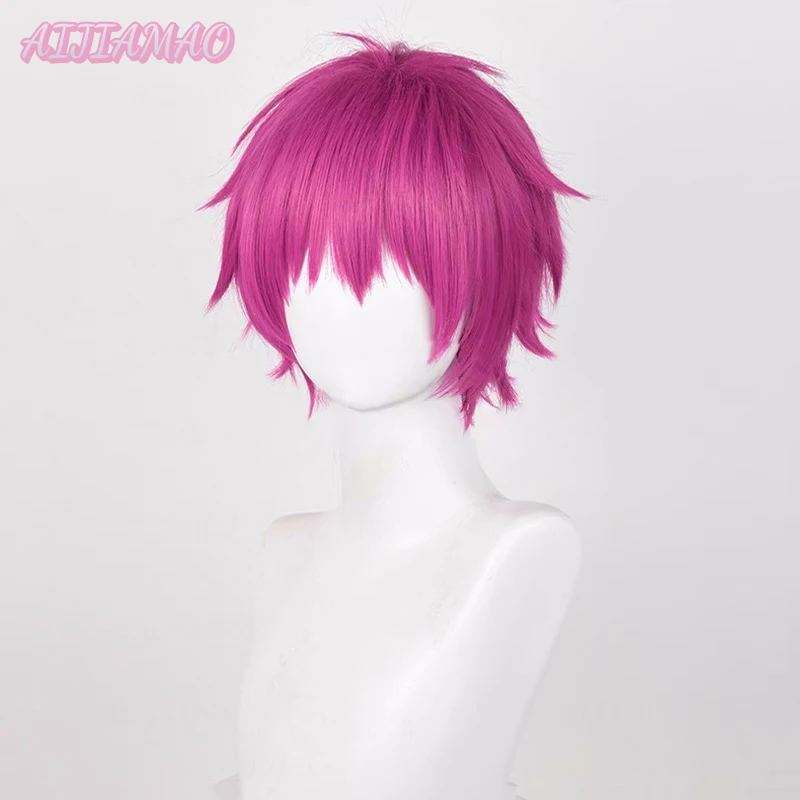 Nouveau! Perruque Cosplay Synthétique Anime Saiki Kusuo, La Vie Désastreuse de Saiki K, Perruque Rouge Rose, Perruques Cosplay Anime, Degré de Chaleur, 30cm