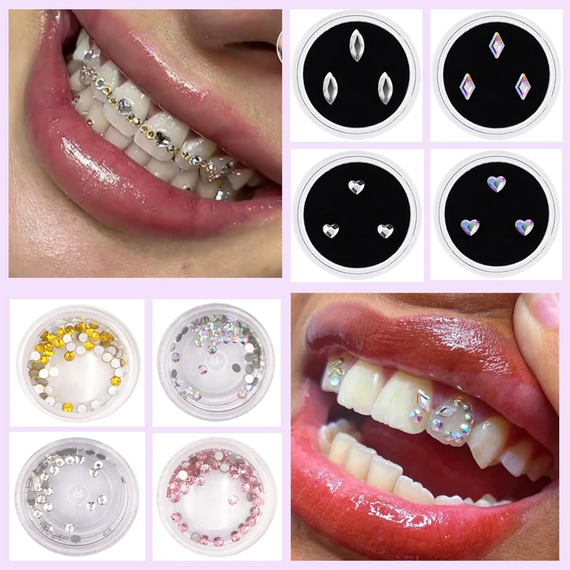 3pcs/box Dental Tooth Gem Crystal Jewelry Acrylic Tooth Beauty Diamond Ornaments Tooth Deco Material Various Shape For Choose