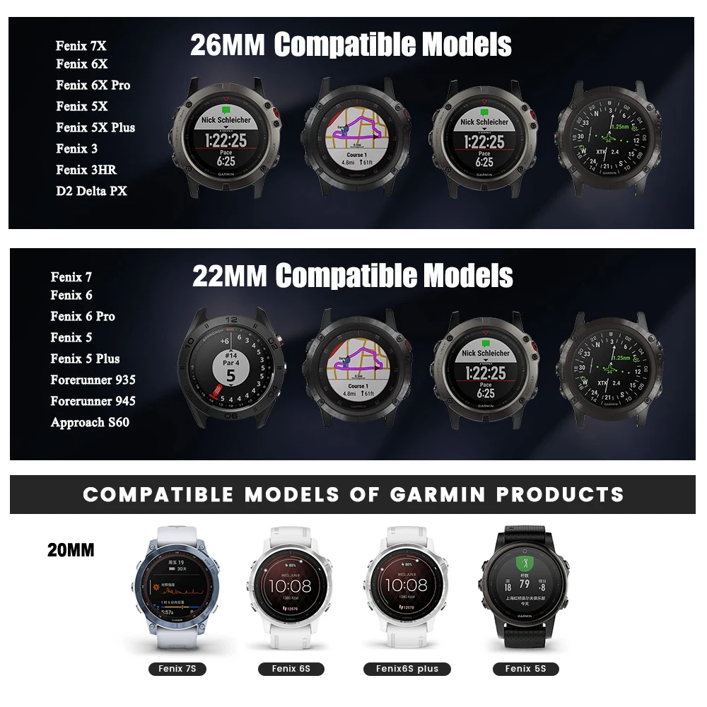 YAYUU 26 мм 22 мм 20 мм нейлоновый ремешок для часов для Garmin Fenix 7X 6X Pro/Fenix 7 6 Pro/Fenix 7S 6S/Fenix 5X5 5S Plus/Venu 2 Plus быстросохнущий ремешок на липучке