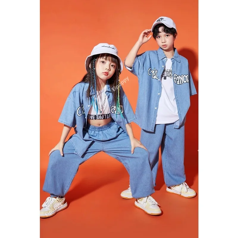 Hip Hop Children's Fashion Denim Suit Children's Hip Hop Performance Wear Jazz Costumes