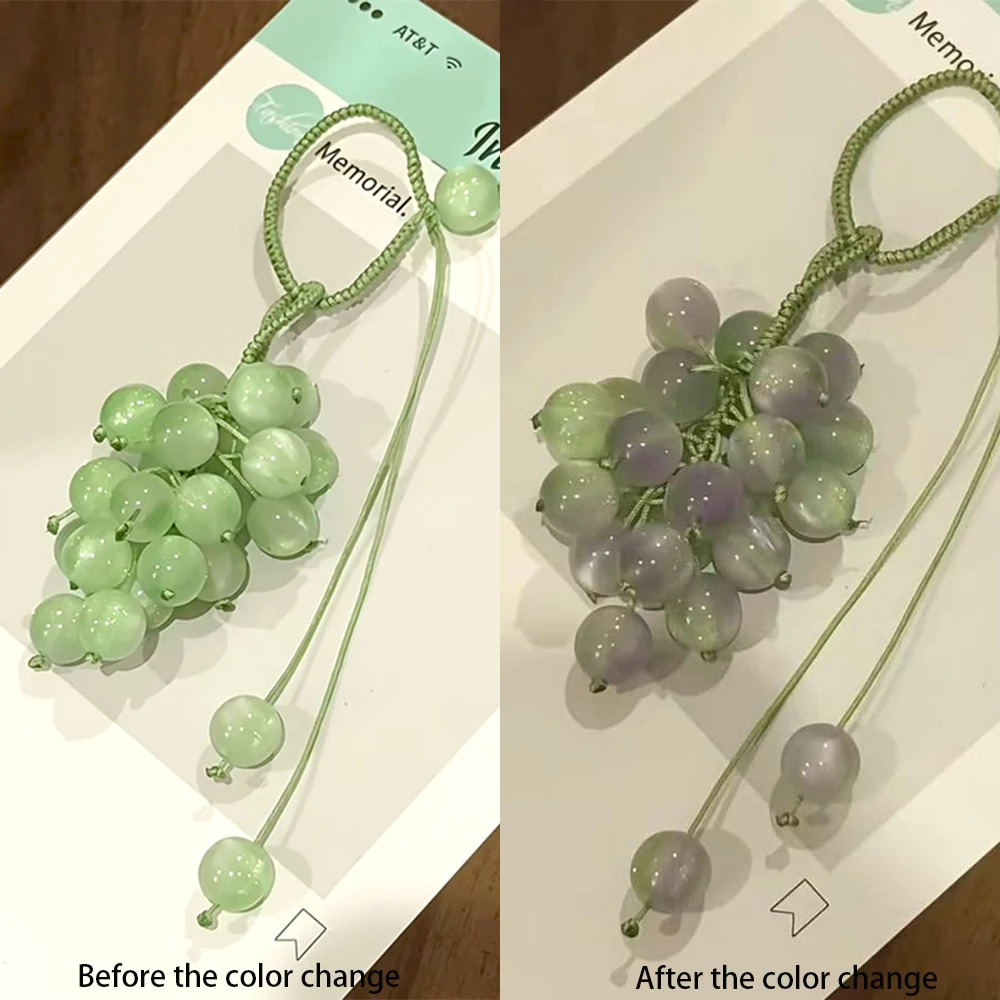 Gradient Beads Pendant Green Grape Bag Charm Phone Chain Key Ring Glass Green Crystal Keychain For Pendant Collection Keychain