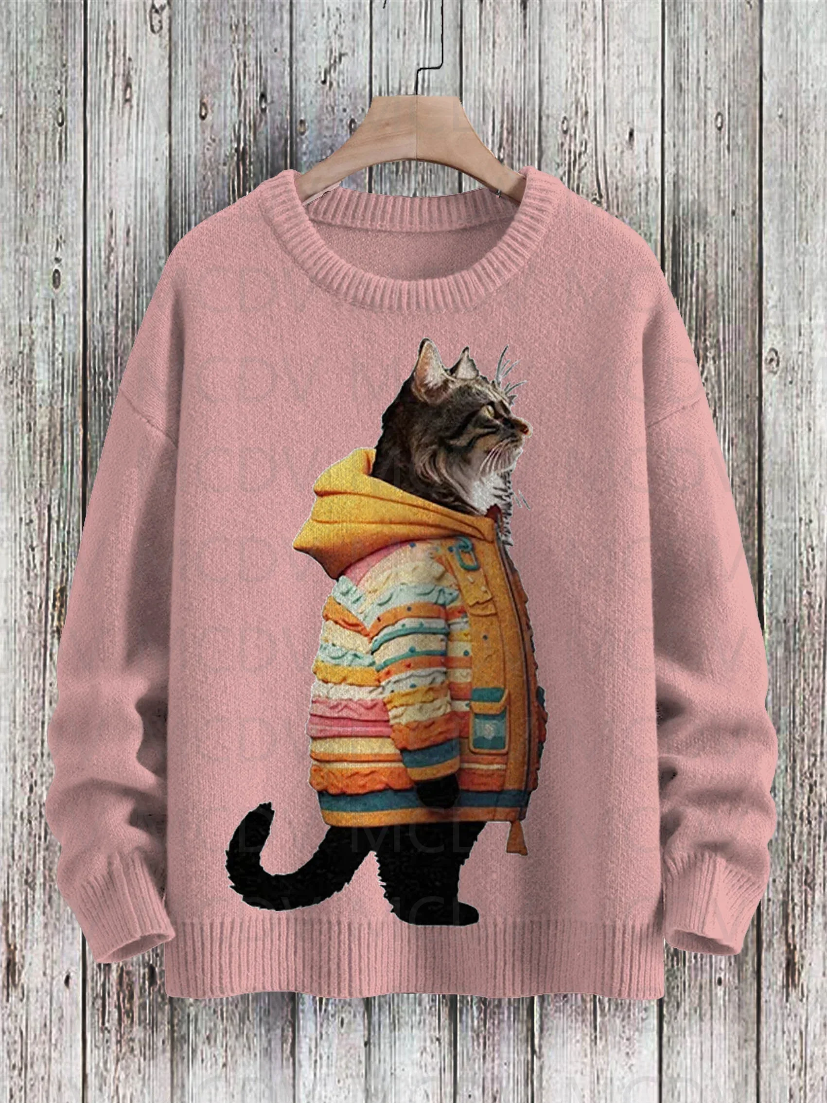 Camisola de malha com padrão de arte de gato masculina e feminina, estampa casual, fofa, inverno