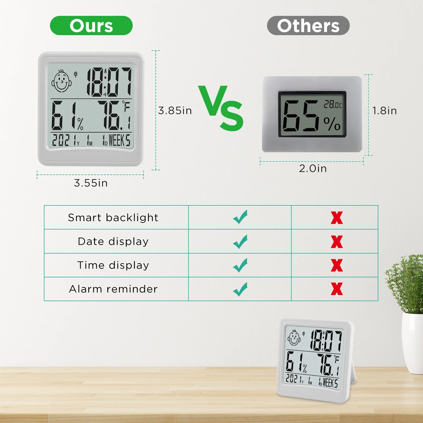 LCD Digital Thermometer Hygrometer Indoor Electronic Temperature Hygrometer Time Display with Alarm clock Backlinght Function