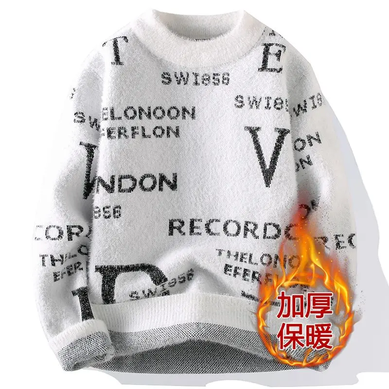 

Casual Mid-High Collar Men's Knitted Sweater Winter Faion Urban Sle Mink Velvet Base Layer Top Polyester Fiber Hardn