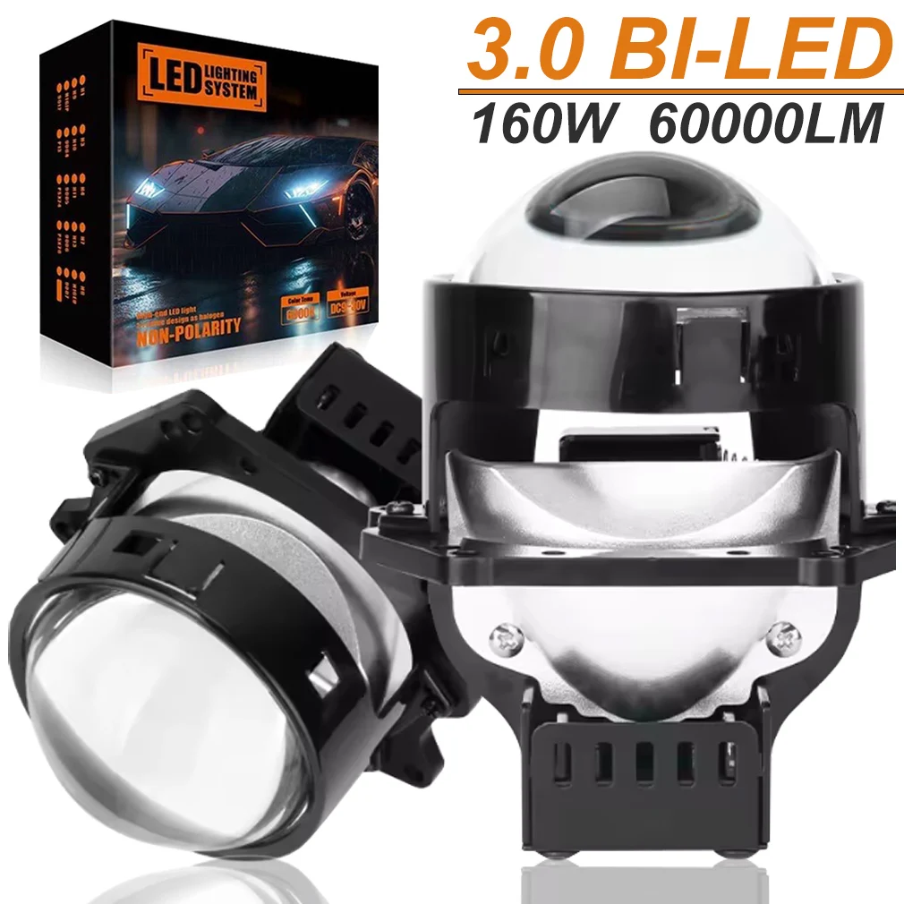 2pcs 3.0inch Bi Led Projector Lens Car Headlight H4 H7 9005 9006 High Low Lights Universal Car Headlamp 60000LM 12V