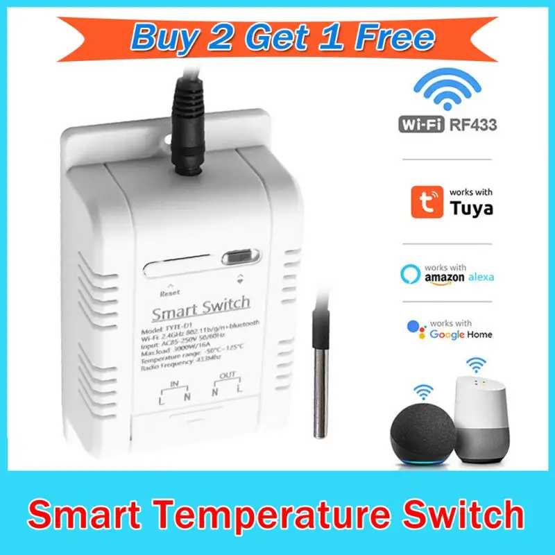 

Tuya Smart Temperature Switch 16A 3000W With Energy Consumption Monitoring RF433 Intelligent Thermostat Compatible With Alexa