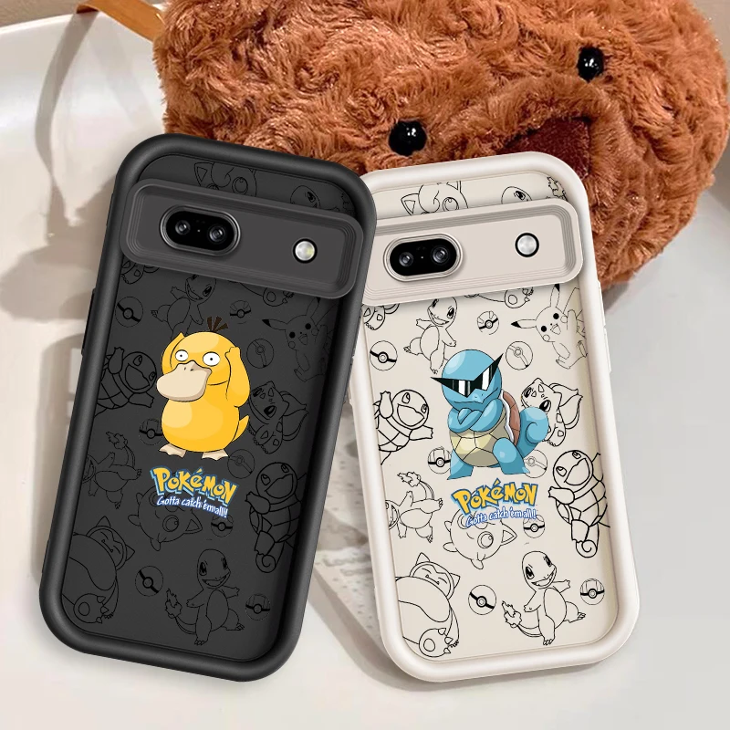 أنيمي P-Pokemons P-Psyducks لجوجل بكسل 9 8A 8 7 7A برو XL 5G العين سلم جراب هاتف لينة غطاء مقاوم للصدمات من البولي يوريثان