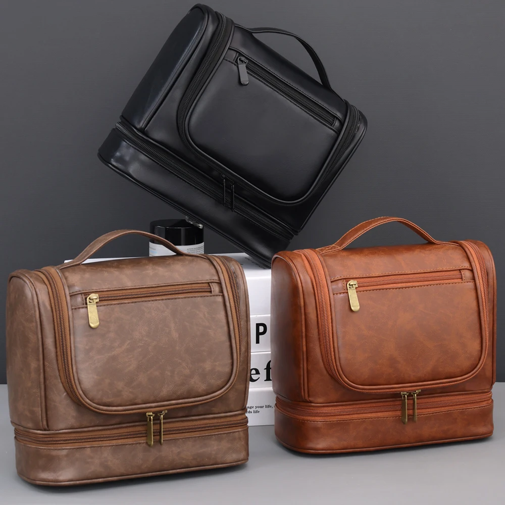 Men's Double-layer Business Toiletry Bag Large Capacity High-end Multi-functional Waterproof Cosmetic Wash Shaving Storage Bag