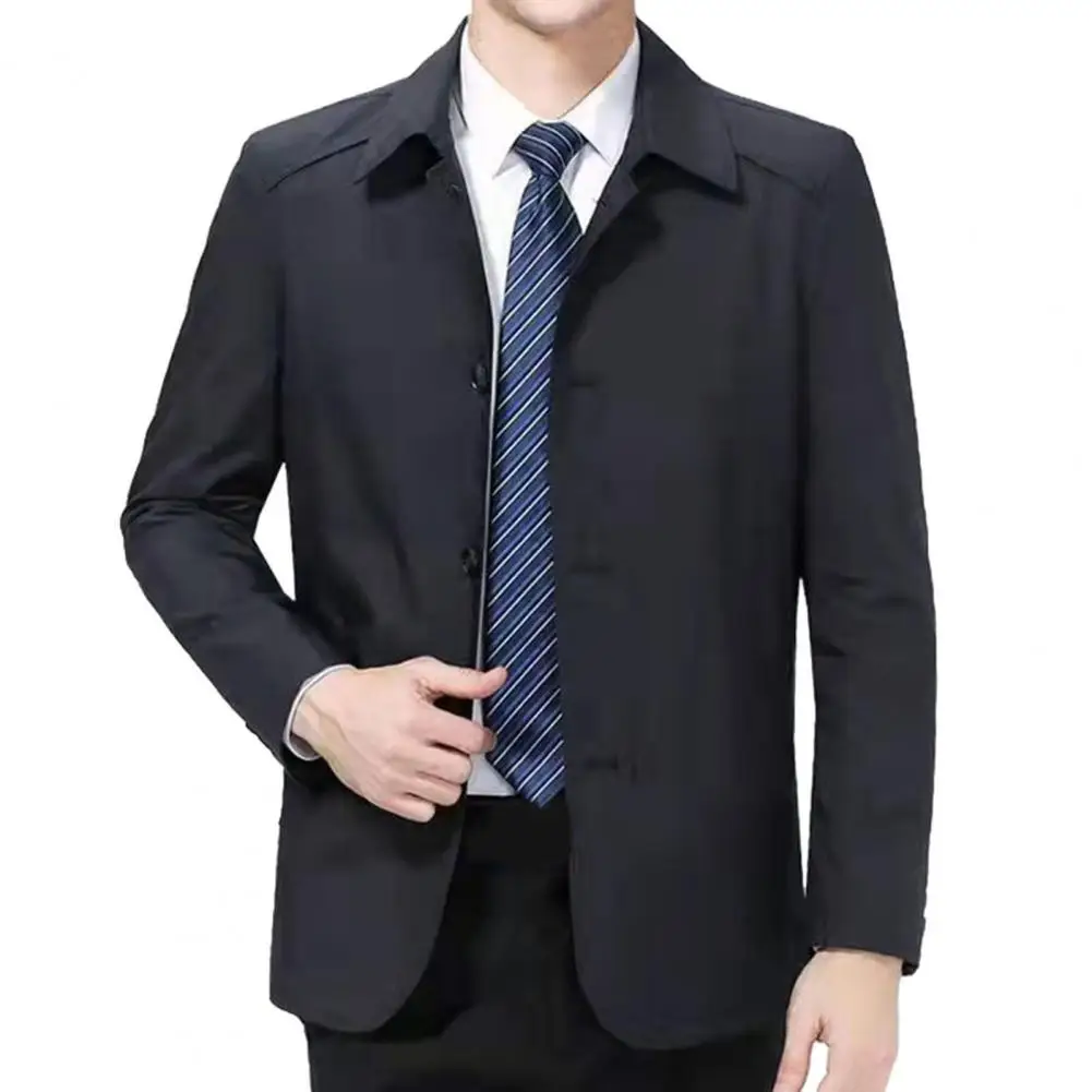 Men Jacket Men's Spring Autumn Business Suit Casual Coat with Long Sleeve Turn-down Collar Single Breasted Solid Color for Work