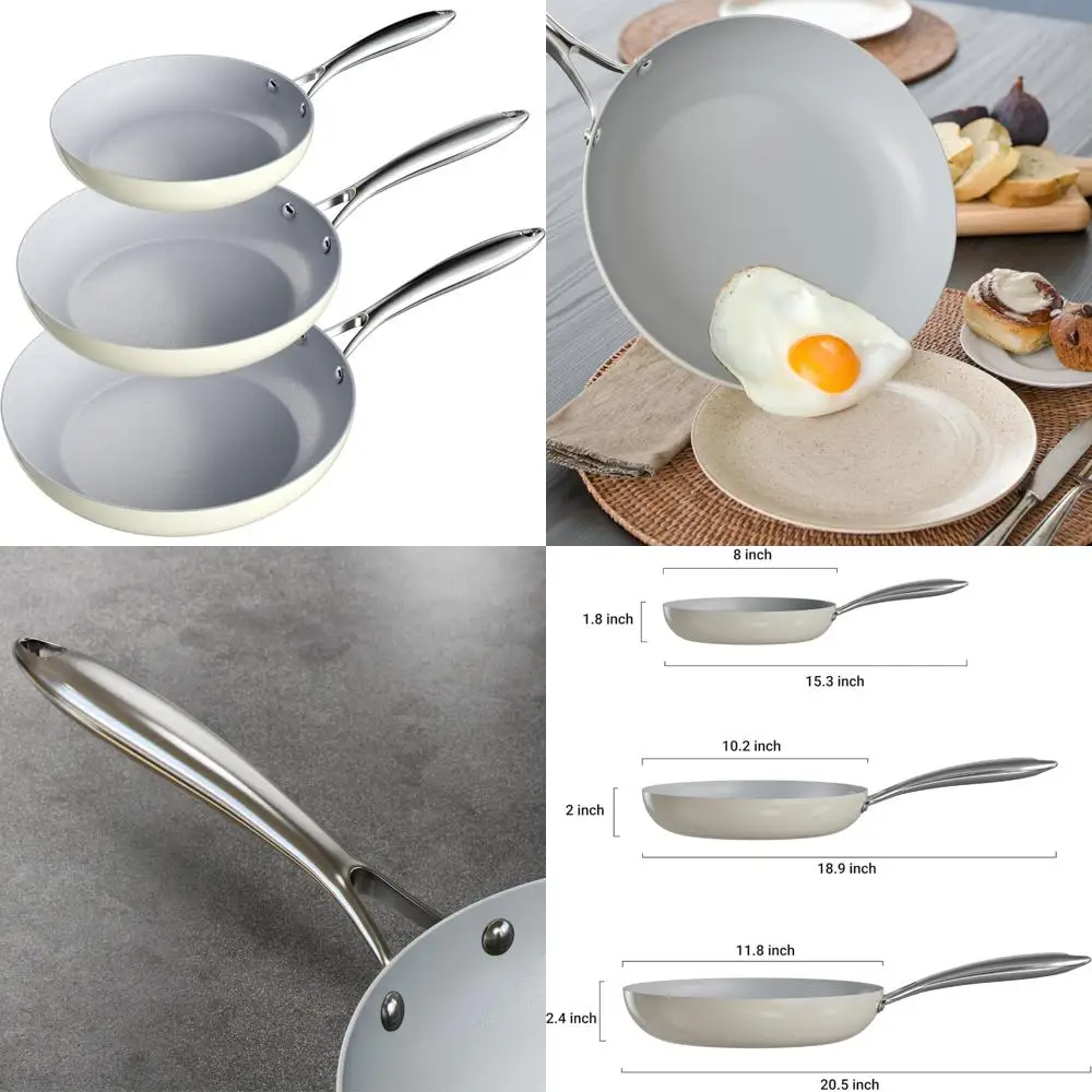 

Набор сковородок с антипригарным покрытием — 3 предмета, сковороды 8, 10, 12 дюймов, нетоксичные, можно мыть в посудомоечной машине и в духовке, долговечная посуда