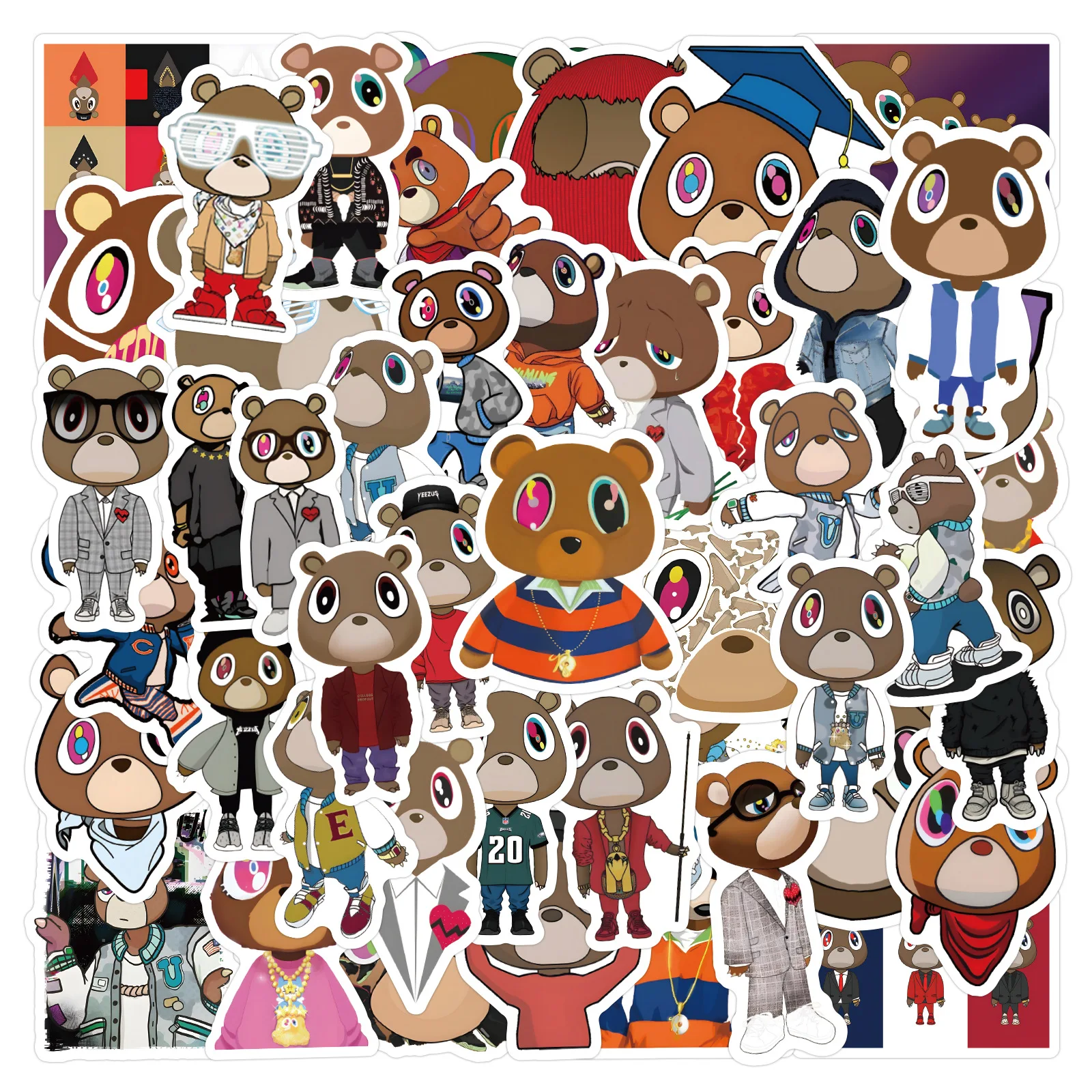 60 Stück Kanye West Ye Bear Aufkleber Ästhetische Wasserfeste Graffiti-Sticker DIY Handy Gepäck Gitarre Laptop Skateboard Dekoration