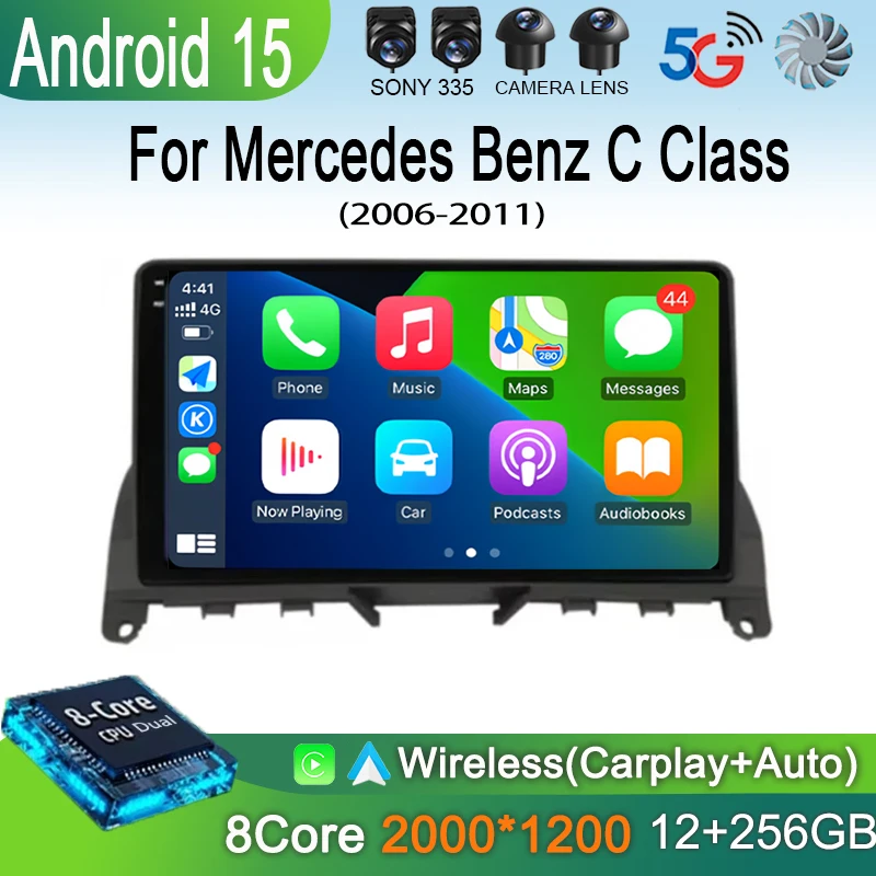 Android 15 For Mercedes Benz C Class 3 C220 C180 W204 S204 2006-2011 Car Auto Carplay Radio Stereo Receiver Multimedia Screen