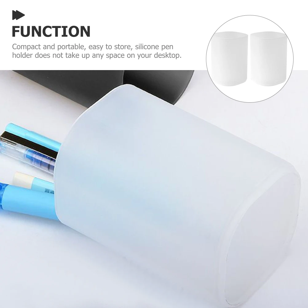 

2 Pcs Pen Holder Storage Box Desk Organizer White Matte Plastic Stationery Container Pencil Cup For Office Study