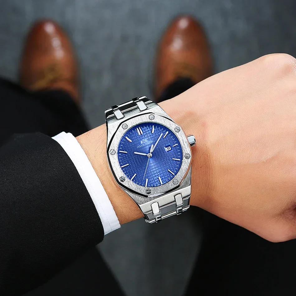 ساعات أوتوماتيكية للرجال حركة ميكانيكية ذاتية الرياح من الفولاذ المقاوم للصدأ للأعمال باللون الأزرق والوردي والأصفر والذهبي