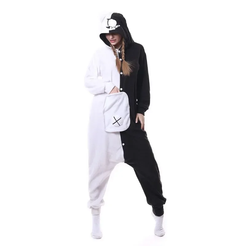 qwerrtyu. 123456 HKSNG الكبار Kigurumi بيجامة للحيوانات أسود أبيض الدب Monokuma نيسيس تأثيري حلي حفلة asdffghjk 987764