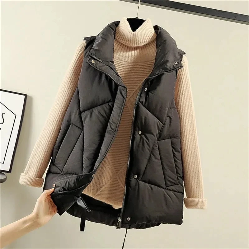 Autumn Winter Warm Cotton Vest Coat Women\'s Parkas Large Size Loose Waistcoat Vest Female Cotton Clothing Sleeveless Jacket Tops