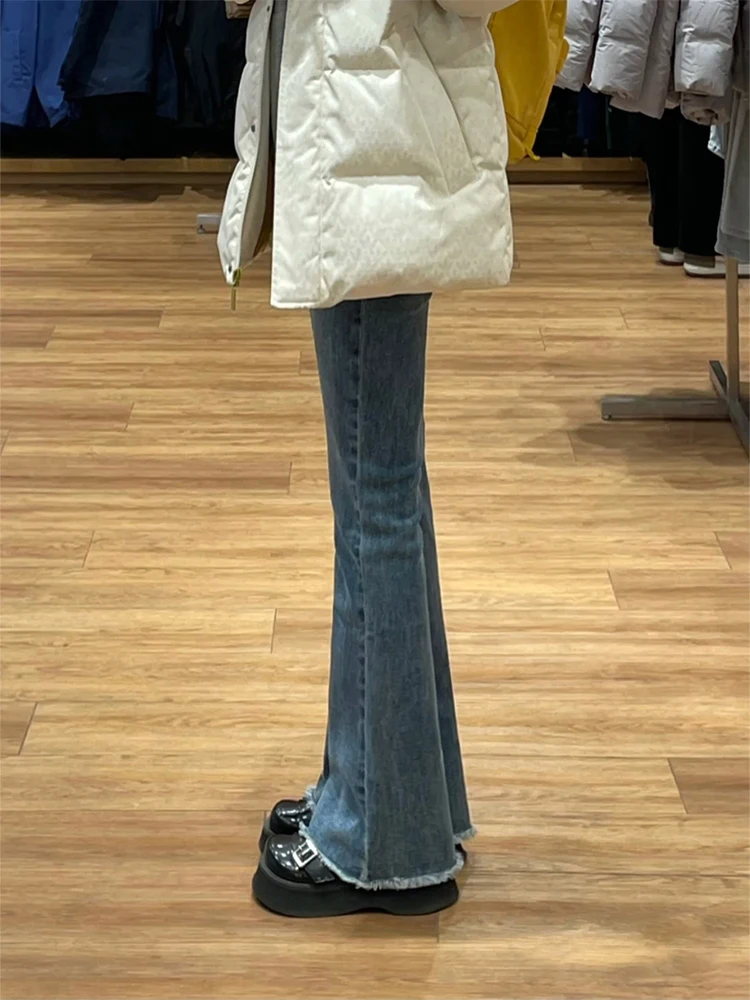 

Джинсы женские ретро с высокой талией, расклешенные, с эффектом потертости, весна-осень, американский стиль, стройнящие, укороченные, модные, в стиле INS