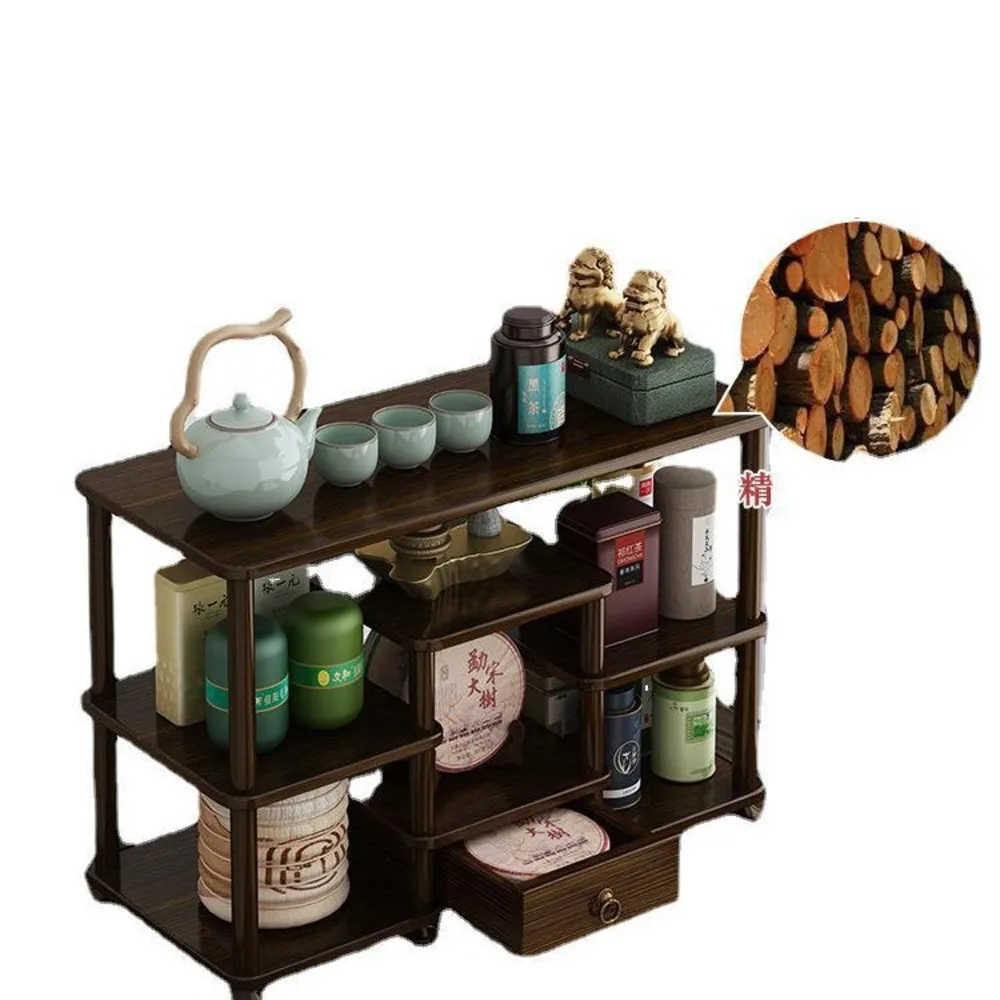 Simple Tea Cabinet Tea Set Storage Rack Tea Rack Display Stand Solid Wood Chinese Desktop Antique Frame Small image 5