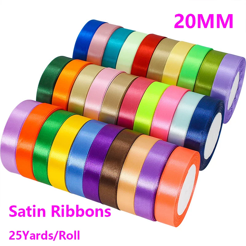 

20MM Satin Ribbon 25 Yards/Roll for DIY Gift Box Packaging，Wedding Birthday Party Handmade Decoration，Site Layout Supplies