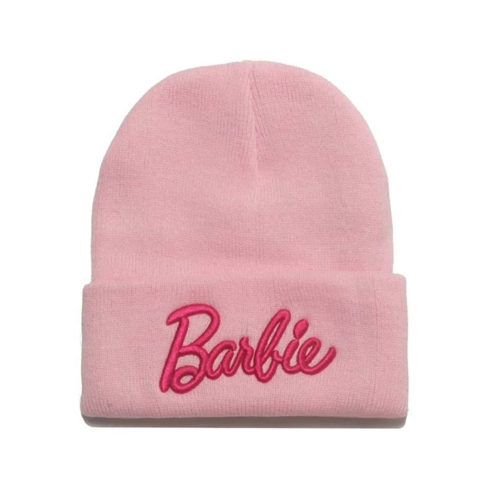 Cute Barbie Knitted Hat Cartoon Sweet Girl Pink Embroidery Letter Autumn Wintertime Outdoors Warm Ski Cap Friend Gifts