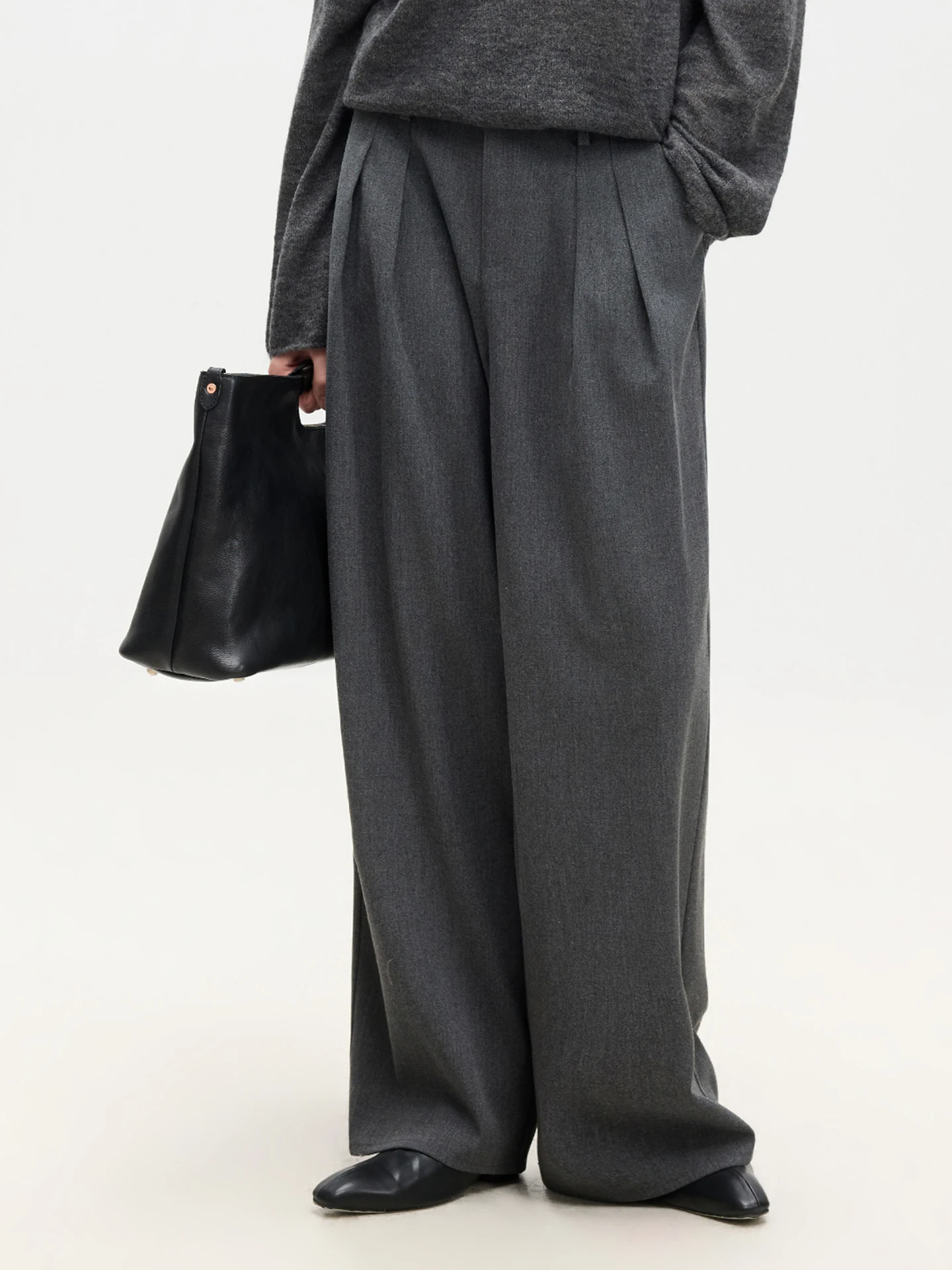 

LUR ey Design Casual Pants Women's Loose Drapey Wide Leg Pants Floor-Length Trousers Suiting Comfortable High Waist Zipper