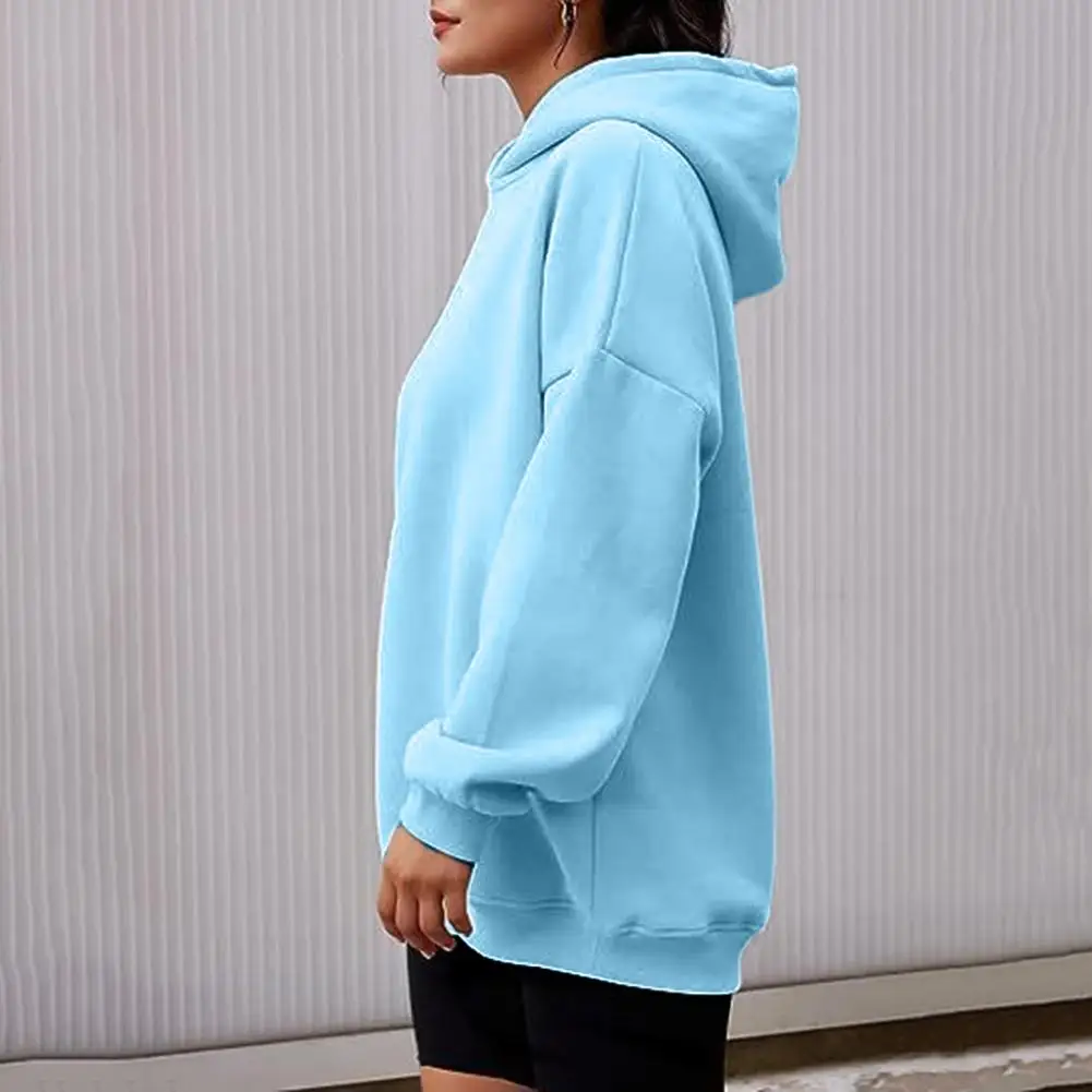 ผู้หญิงHoodie COZY PLUSขนาดHoodieกระเป๋าขนาดใหญ่Drawstringรายละเอียดสําหรับผู้หญิงฤดูใบไม้ร่วงฤดูหนาวกีฬาTop Elastic Cuffsกลาง