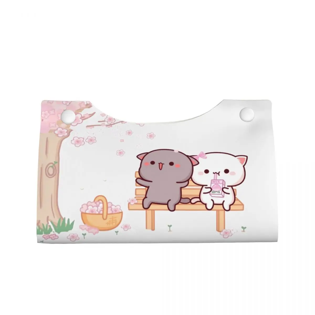 Custom Peach And Goma Tissue Box Holder Rectangular Cartoon Mochi Cat PU Leather Facial Tissue Box Cover for Car Bathroom