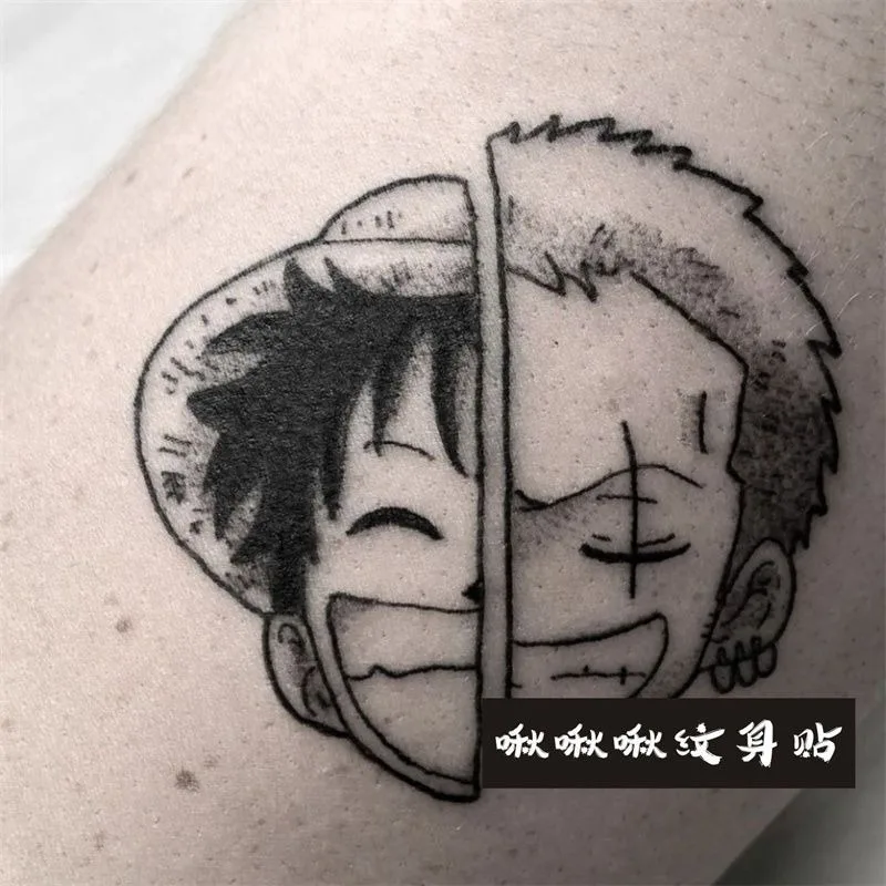 Anime One Piece periférico Zoron tatuaje pegatina Luffy dibujos animados fresco boceto simulación tatuaje duradero impermeable