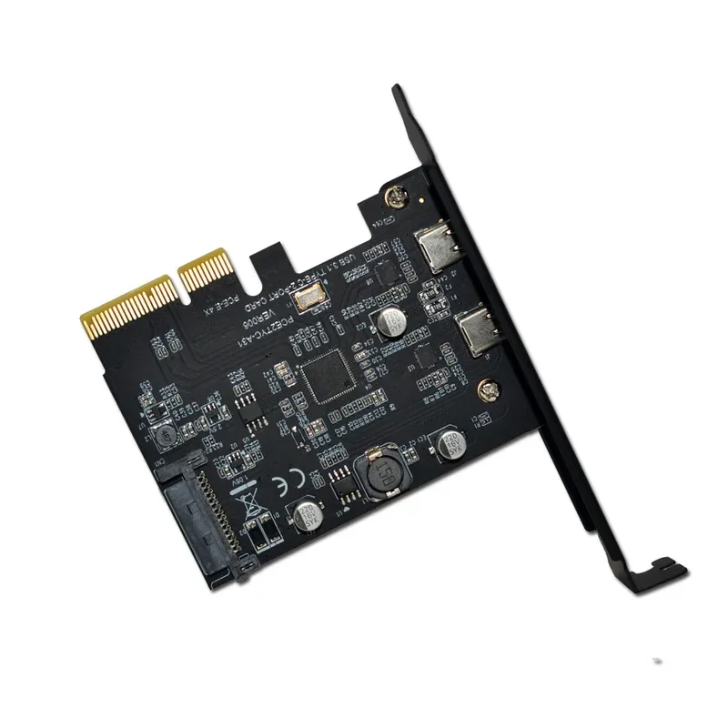 USB 3.2 Gen 2 Expansion Card ASM3142 Dual Type-C Front Rear 10Gbps High Speed Data Transfer Black PCIe Adapter for Desktop PC
