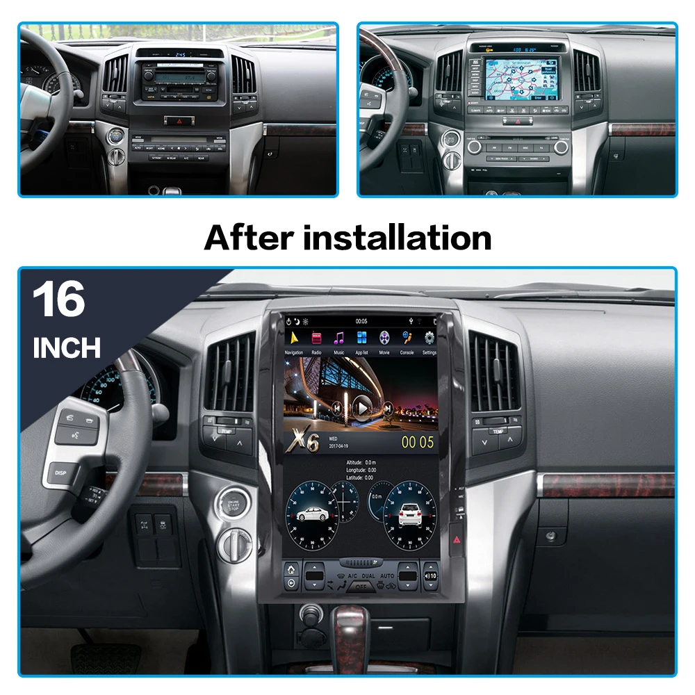 16Inch Vertical Screen For TOYOTA LAND CRUISER 200 LC200 2008-2015 Android Car Multimedia Player GPS Nav Radio Stereo Head Unit