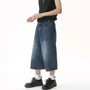 IEFB Korean Style Vintage Men's Jeans Summer Loose Male Wide Leg Knee Length Shorts New Washed Fashion Short Denim Pants 9A8825 5