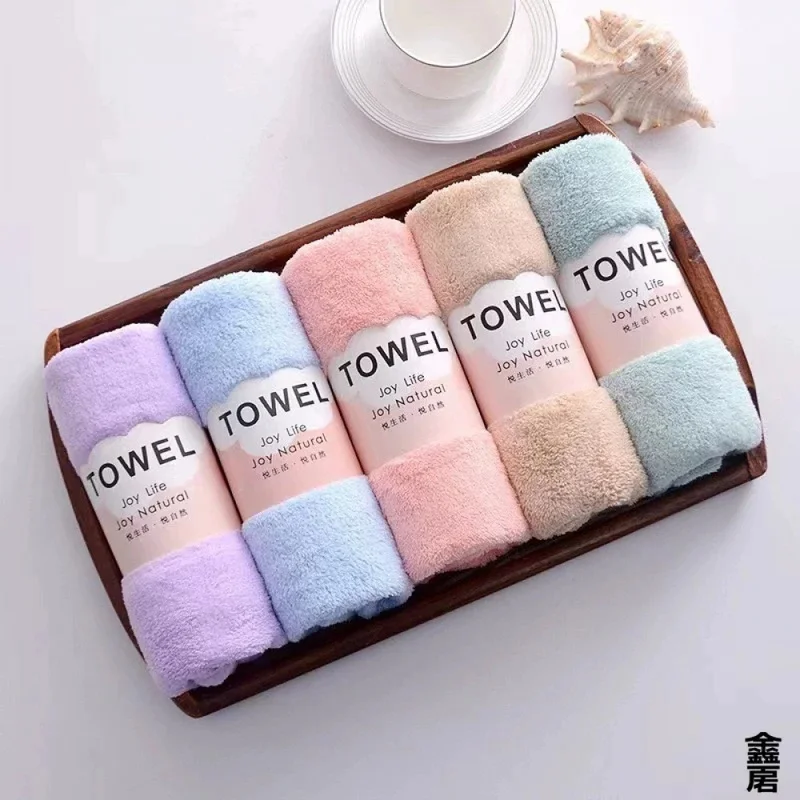 Adult quick-drying towel set, simple, absorbent, soft, for face and hands, 10-piece coral fleece towels.