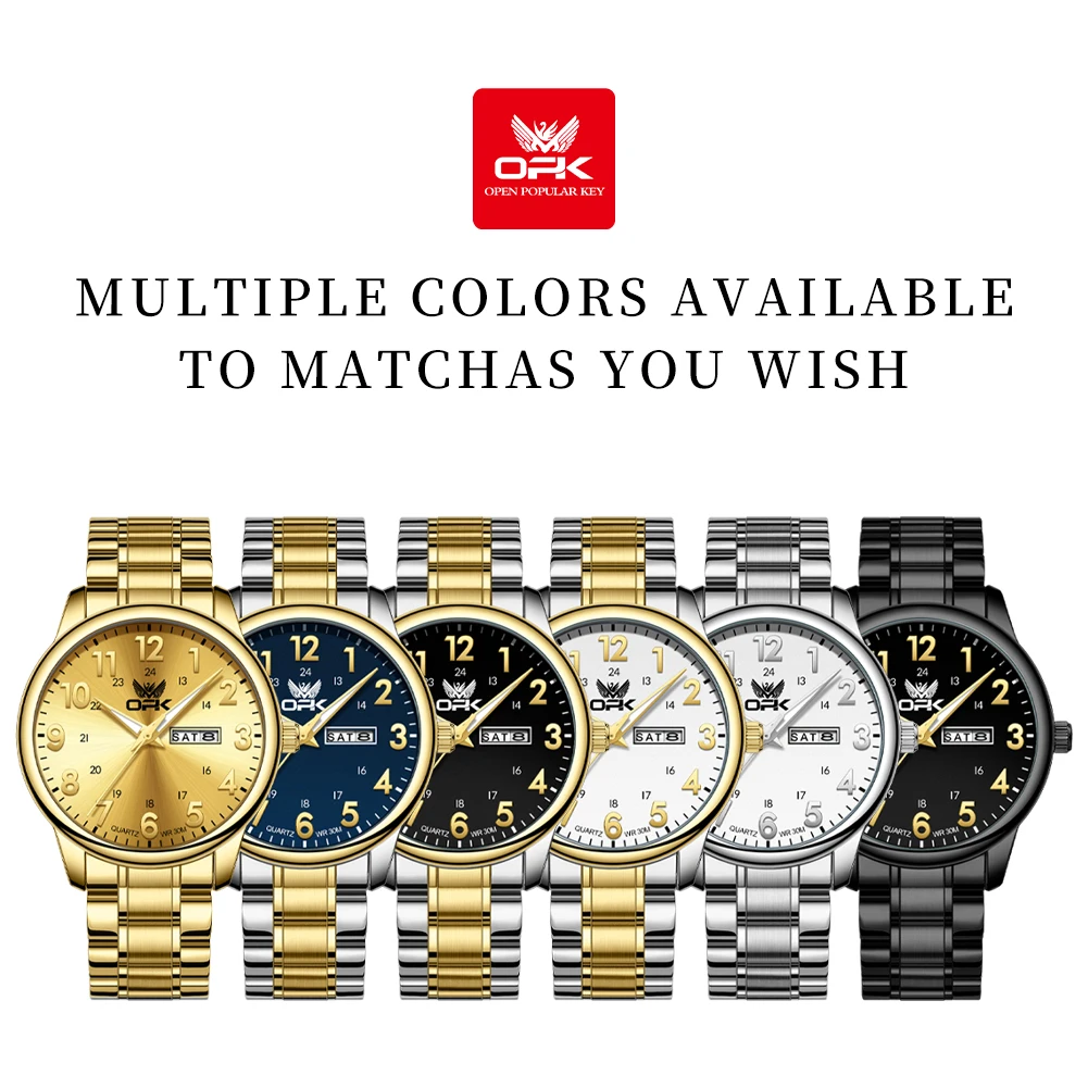 OPK  8176  Arabic numeral dial dual calendar business men's quartz watch