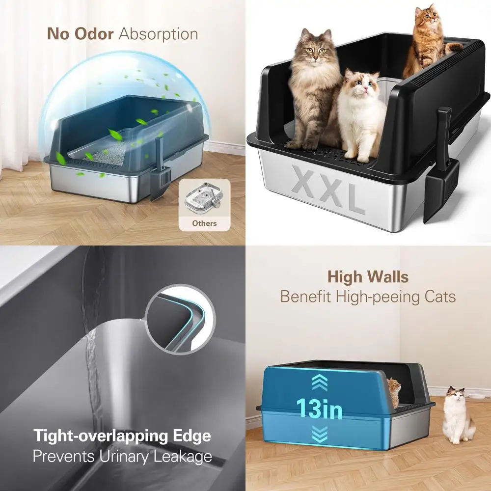 

Ящик для кошачьего туалета Jumbo из нержавеющей стали, 28 x 20 x 13, XL, металл с крышкой, высокосторонний, с антипригарным покрытием, герметичный, устойчивый к ржавчине, черный