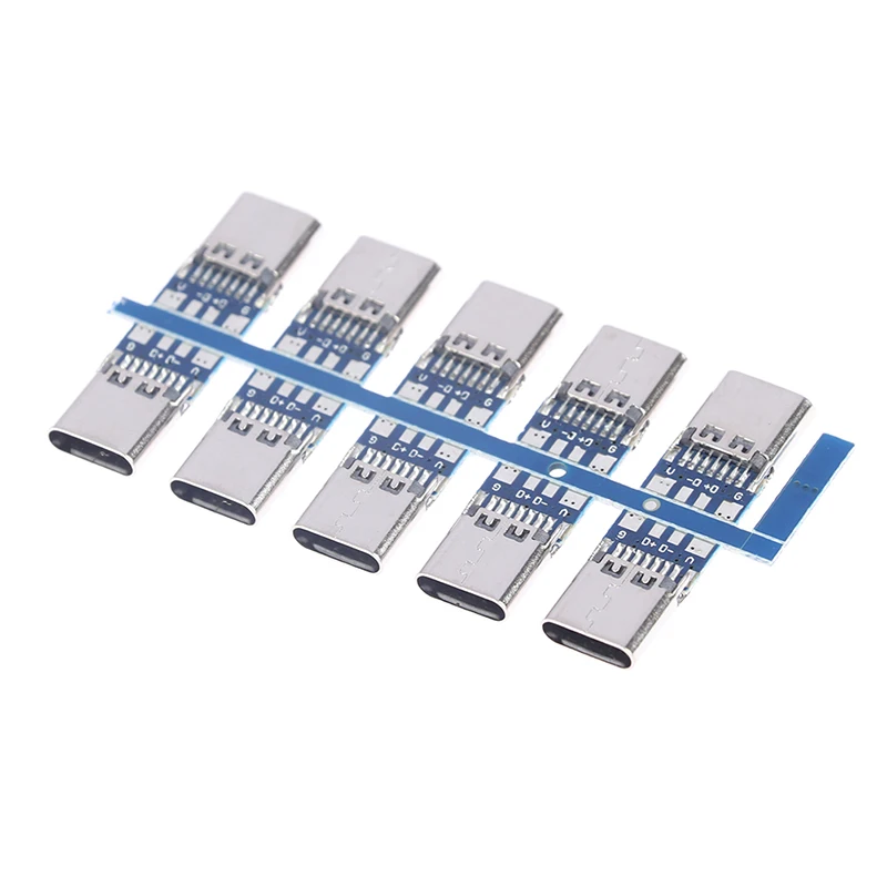 10pcs/set USB 3.1 Type C Connector 14 Pin Female Socket Receptacle Through Holes Brass USB 3.1 Type-c Female Blue Nickel Plated