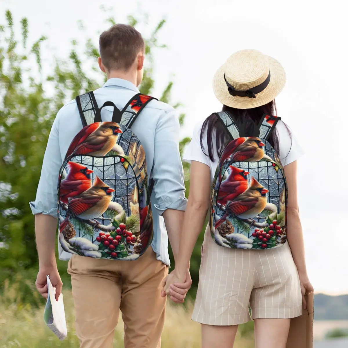 Red Cardinal Birds Stained Glass Window With Candles Student Backpack School Bag Daypack for Boys Girls Bookbag Shoulder Bags